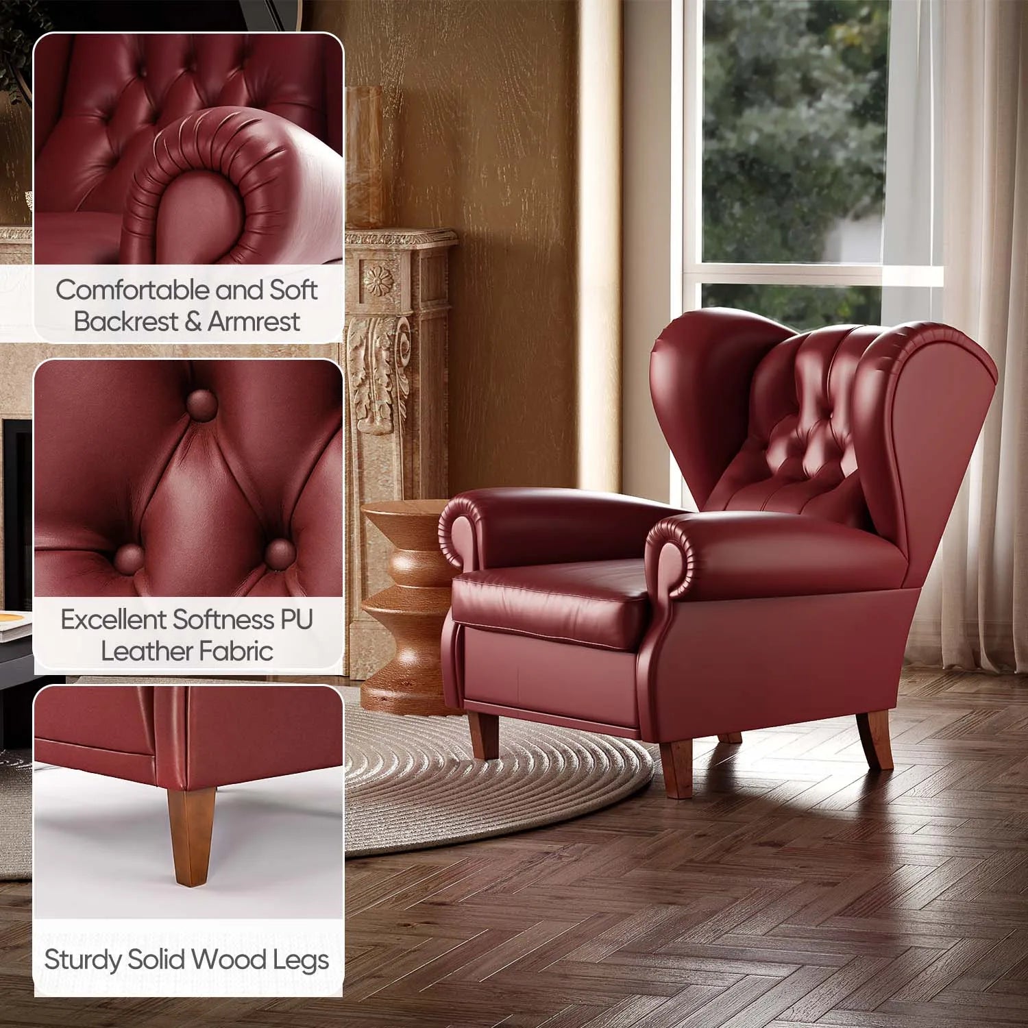 Modern Wind Red Armchair Leather Fabric for Living Room Reading Bedroom Accent Cigar Chairs Single Sofa