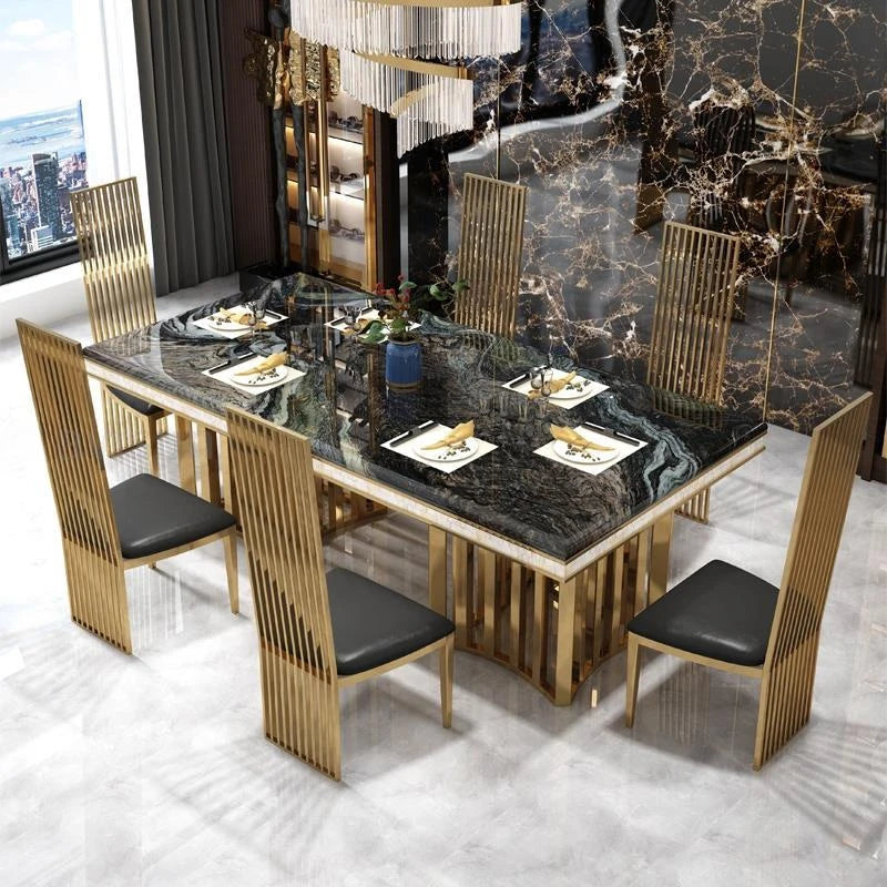 Luxury White Marble Rectangular Dining Table and Chair Set –