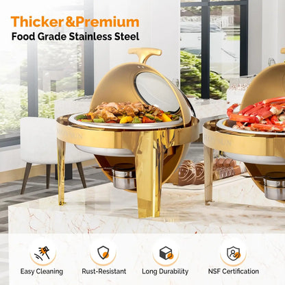 ROVSUN 6 QT 3 Pack Round Chafing Dish Buffet Set, Roll Top NSF Stainless Steel Buffet Warmer Chafers and Buffet Warmers Sets