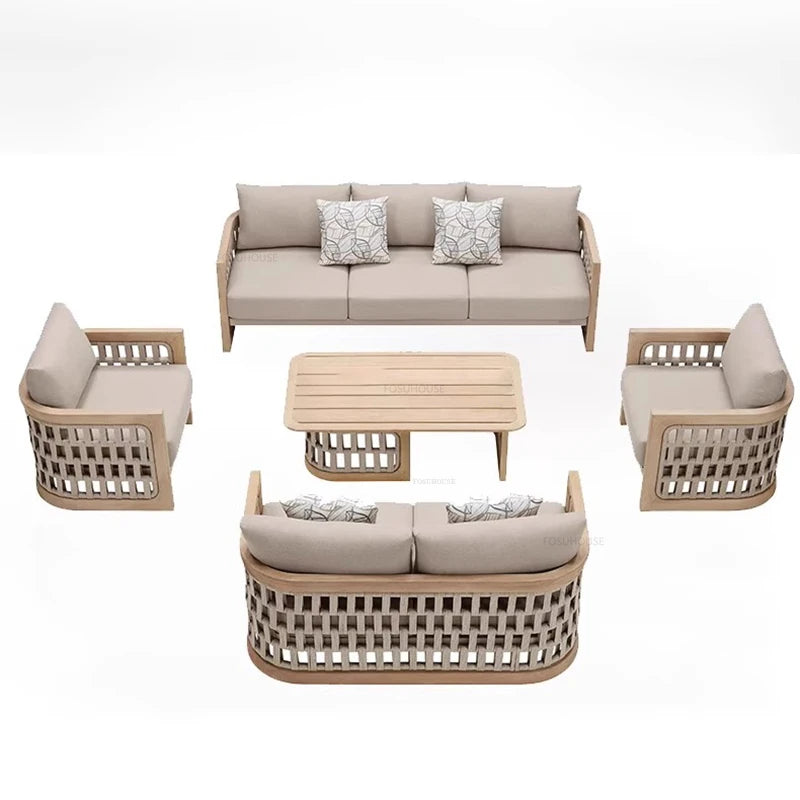 Patio Leisure Lounge Chair Luxury Teak Outdoor Sofas Nordic Garden Furniture Balcony Open-air Villa Rope Outdoor Dining Chairs