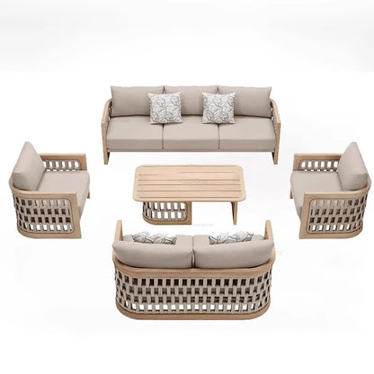 Patio Leisure Lounge Chair Luxury Teak Outdoor Sofas Nordic Garden Furniture Balcony Open-air Villa Rope Outdoor Dining Chairs