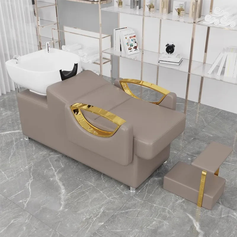 Professionals Hairdressers Hair Bed Shampoo Styling Stations Gold Hair Bed Spa Supplies Muebles Para Salon De Belleza Furniture
