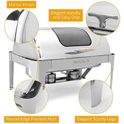 ROVSUN 9Qt Roll Top Chafing Dish Buffet Set, Stainless Steel Chafers for Catering, Rectangular Buffet Servers and Warmer