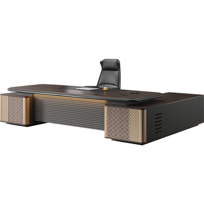 Minimalist executive office desk with shelves extender