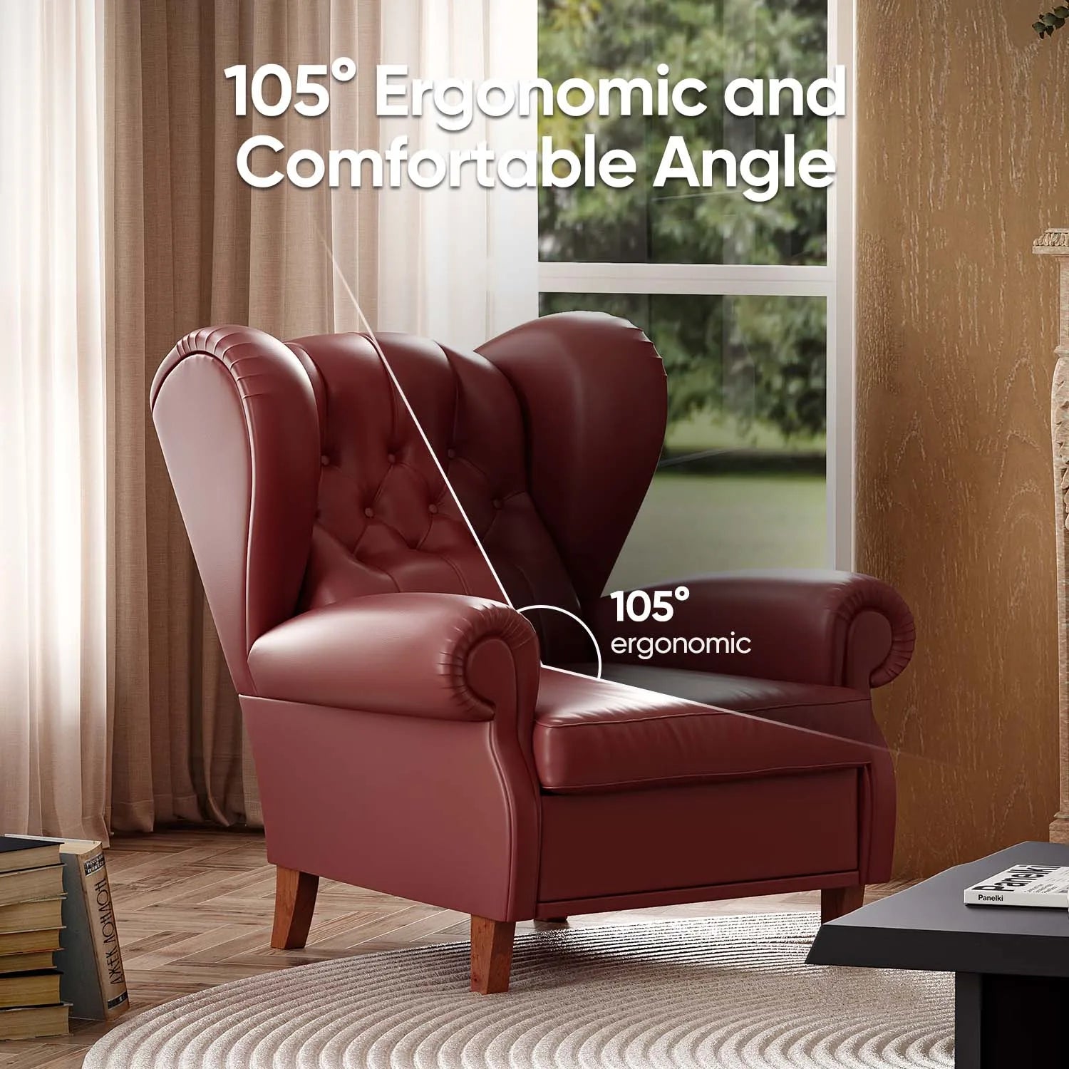 Modern Wind Red Armchair Leather Fabric for Living Room Reading Bedroom Accent Cigar Chairs Single Sofa