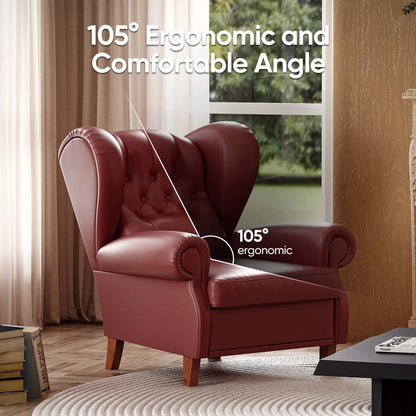 Modern Wind Red Armchair Leather Fabric for Living Room Reading Bedroom Accent Cigar Chairs Single Sofa
