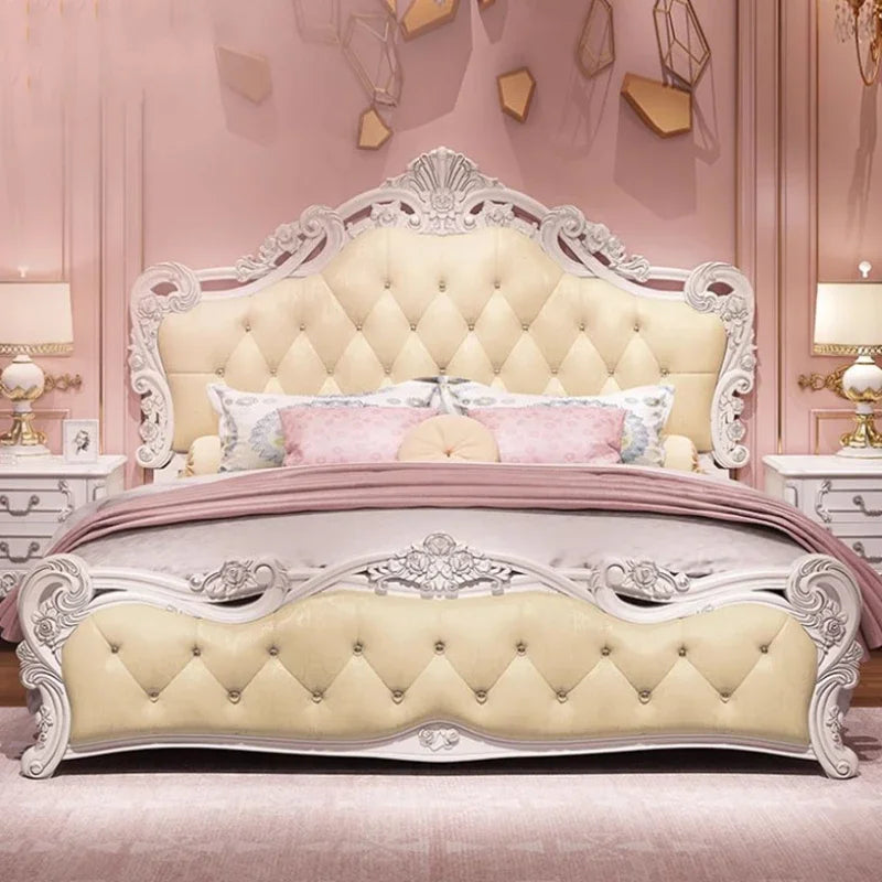 Princess Master Bed Frame Master High End Sleeping Wood Bed Frame Aesthetic White Muebles Para Dormitorio Nordic Furniture