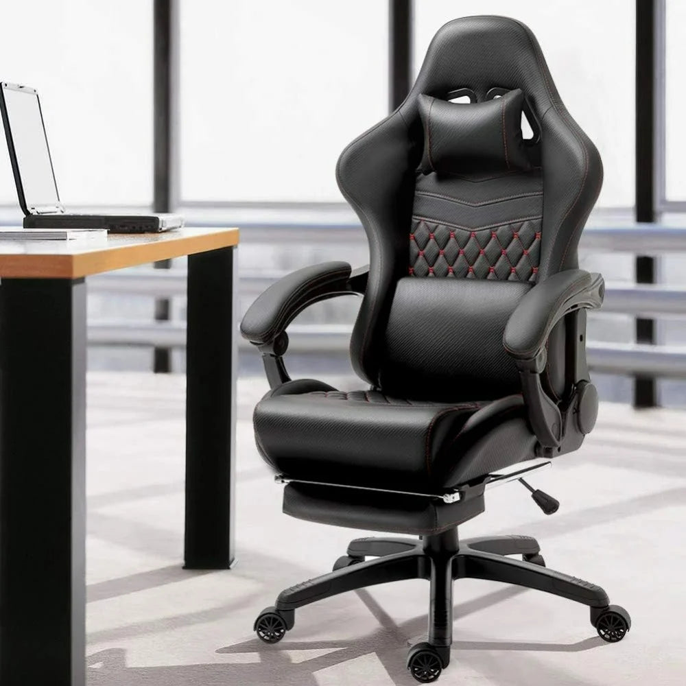 Gaming/Office PC Chair with Massage Lumbar Support, PU Leather High Back Adjustable Swivel Task Chair for Home Office