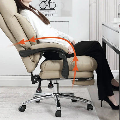 Luxury Designer Office Chair Leather Foorest Lean Back Boss Computer Office Chair Study Silla Escritorio Office Furniture LVOC