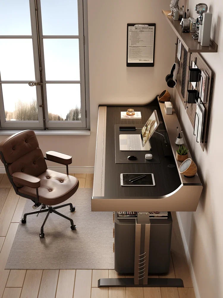 Intelligent Automatic Lifting Desk Italian Minimalist Black Solid Wood Bedroom Computer Desk Office Desk Home Lifting Model