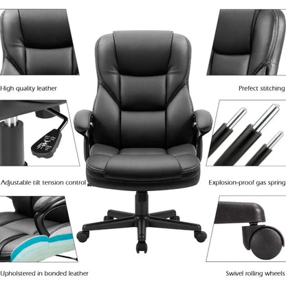Office Executive Chair High Back Adjustable Managerial Home Desk Chair, Swivel Computer PU Leather Chair with Lumbar Supp