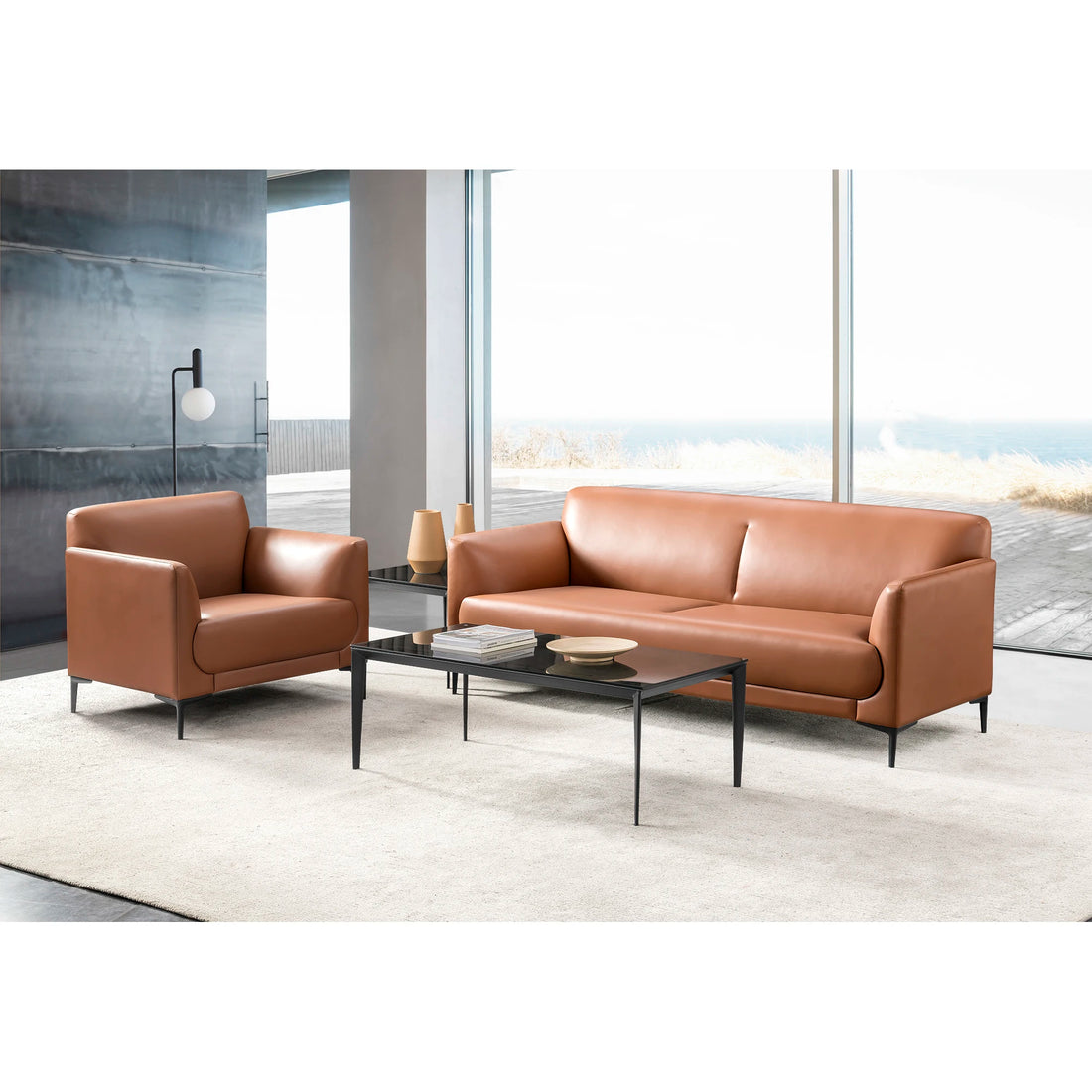 Executive Furniture Coffee Color 3+1 PU Leather Manager Office Sofa Set