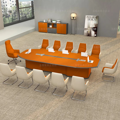 Office Furniture: Modern Lacquered Conference Table with Creative Orange Chair Set