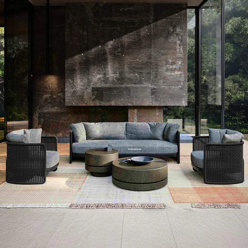 Rainproof and Sunproof Retro Rope Sofa Chair Nordic Rattan Outdoor Sofas Luxury Garden Furniture Leisure Home Balcony Patio Set