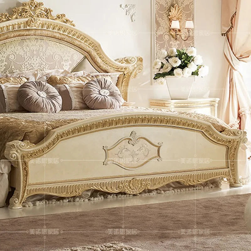 French solid wood carved European double bed villa bedroom princess bed 1.8 meters wedding bed
