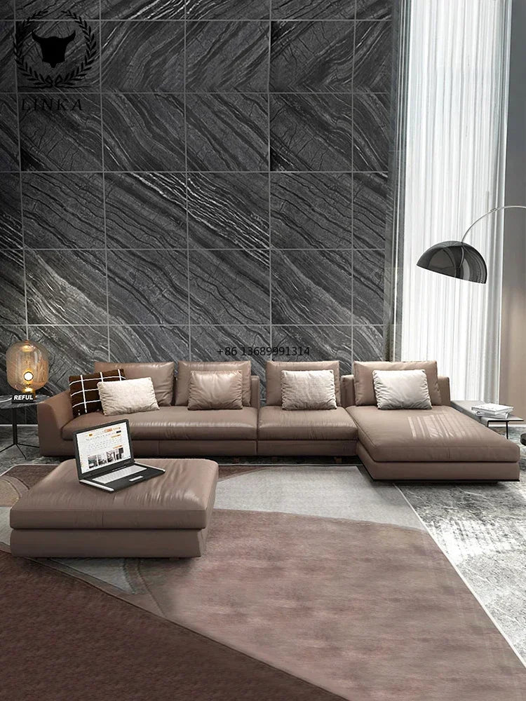 Nordic luxury leather sofa corner living room furniture Italian minimalist modern minimalist orange Napa cowhide