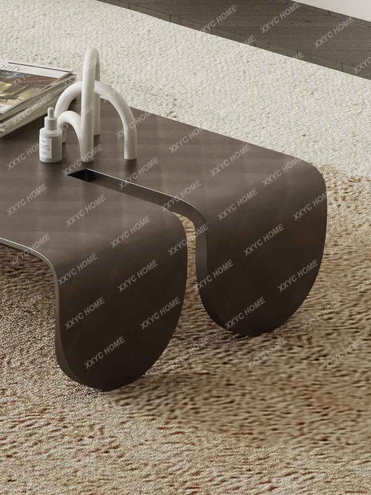 Italian Light Luxury Modern Household Living Room Coffee Table Metal Brushed Oval Tea Table