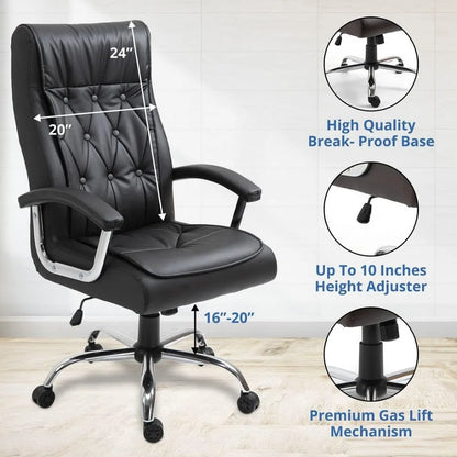 Office Chair, Ergonomic, Leather Bonded, Height Adjustable, Upholstered for Comfort, High Back Lumbar Support, Executive Chair