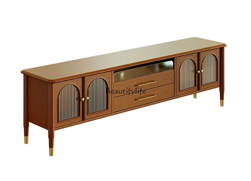 Retro Solid Wood Nordic Small Apartment Coffee Table TV Stand Combination Teak Furniture