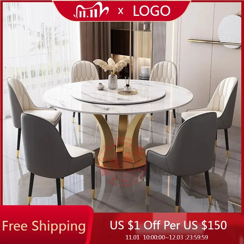 Round Marble Dining Table Nordic Luxury Style Kitchen Modern Dining Table Space Savers Design Mesas De Comedor Kitchen furniture