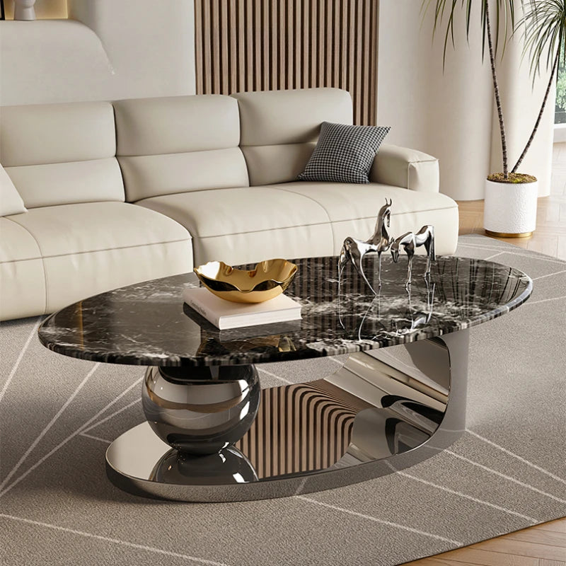 Modern light luxury black oval coffee table