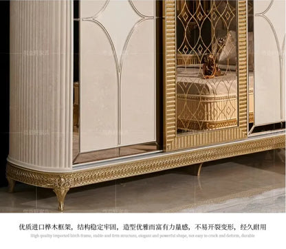 European Solid Wood Luxury Wardrobe – French Style, Carved, Customizable Large Bedroom Cabinet