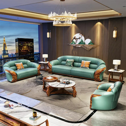 Modern minimalist solid wood sofa creative design, top layer extra thick cowhide sofa, living room