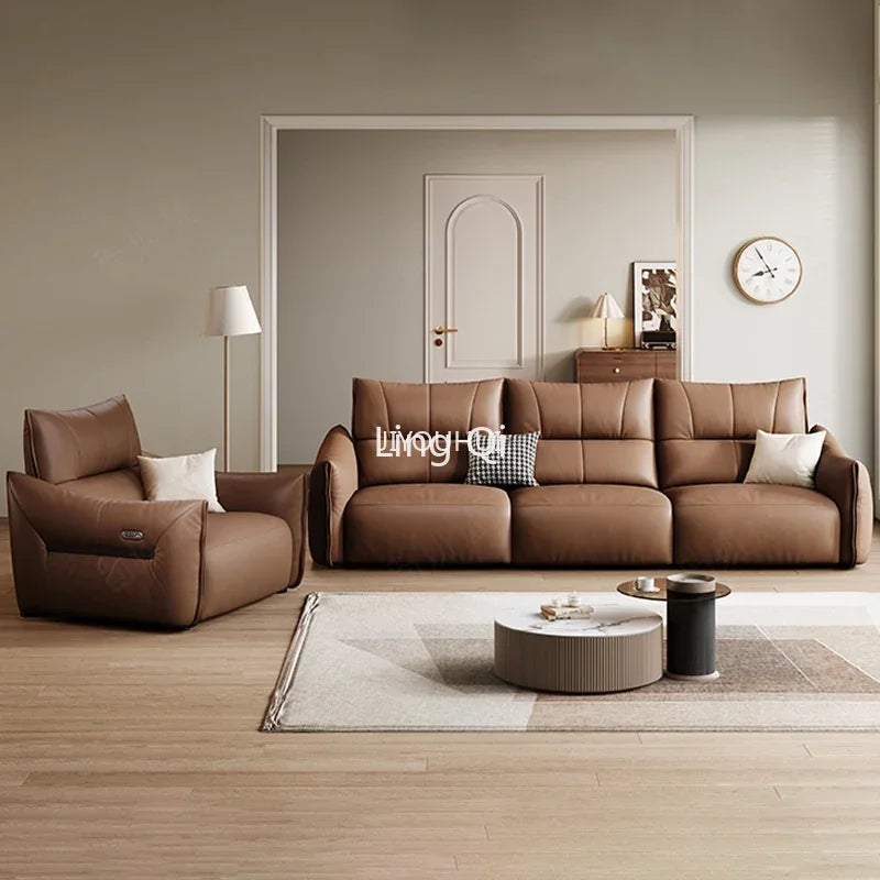 Home Cowhide Reclining Sofa Multifunction Luxury Modern Senior Club Meditation Couch European Adjustable Muebles Room Furniture