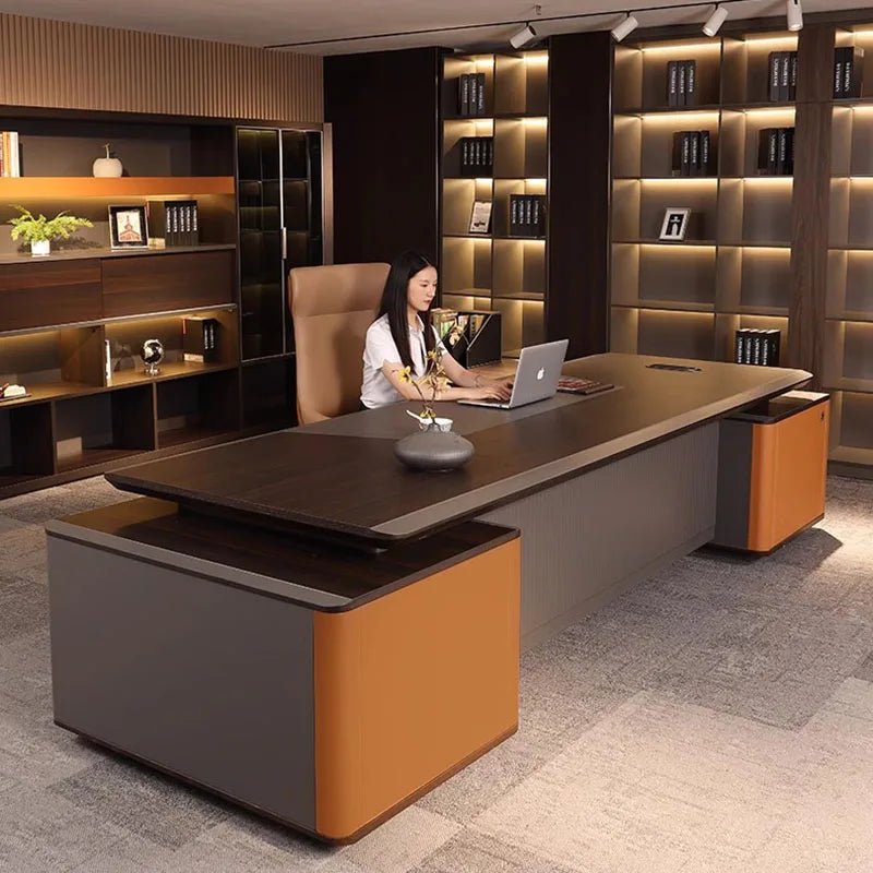 Modern Office Desk: Ergonomic Reception Table with Organizer and Extender