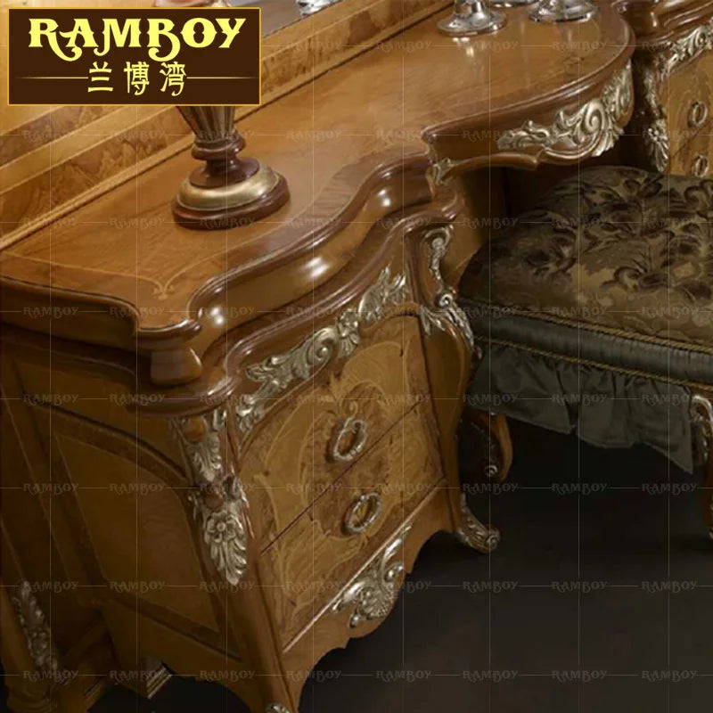 European luxury carved solid wood dressing table French Italian makeup table Villa bedroom makeup table