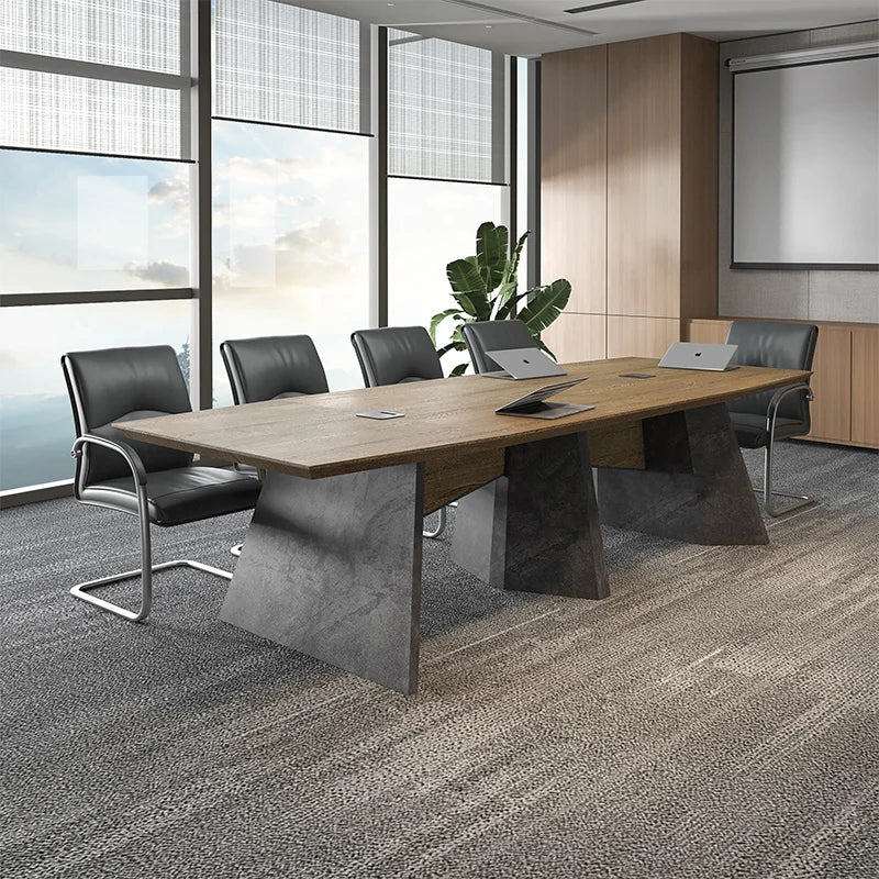 Rectangular Conference Table: Long Desk and Chair Set for Meetings.