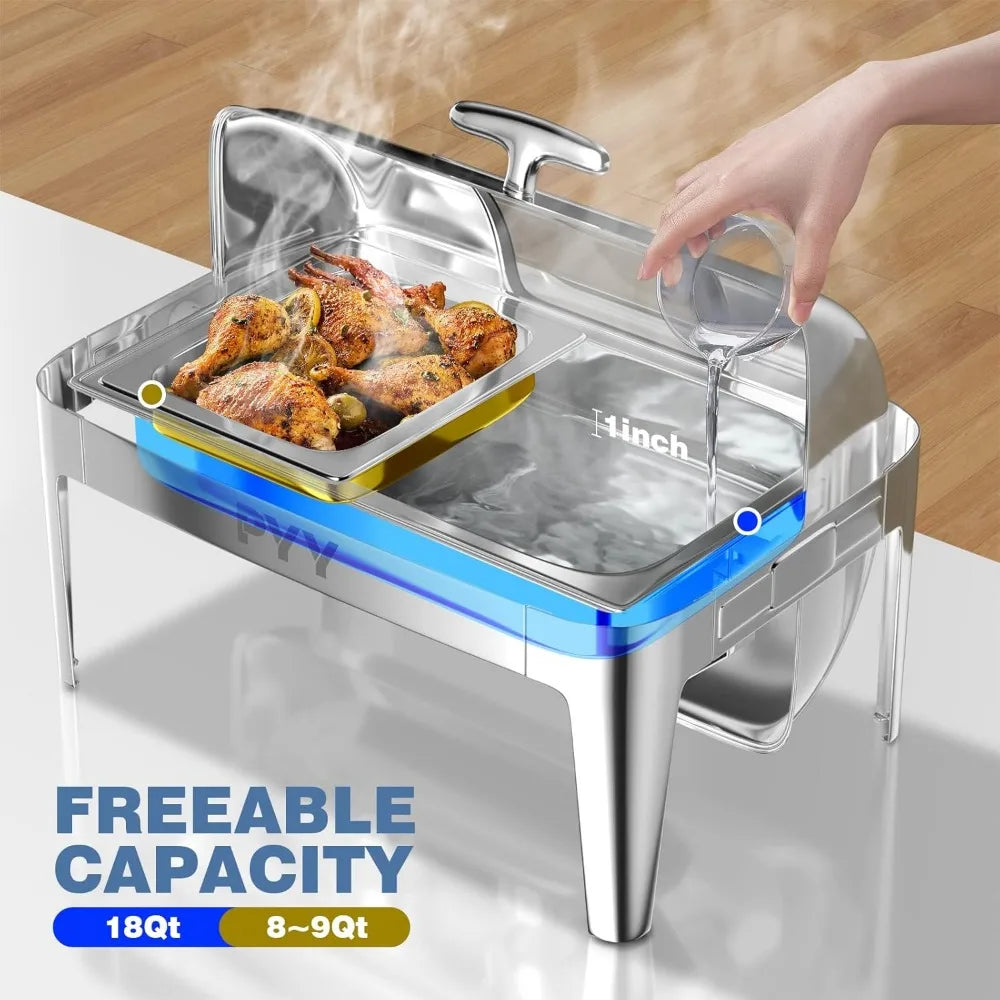 PYY Roll Top Chafing Dish Buffet Set, 9 QT Stainless Steel Chafing Server Set for Catering Commercial Chafers Buffet Warmer