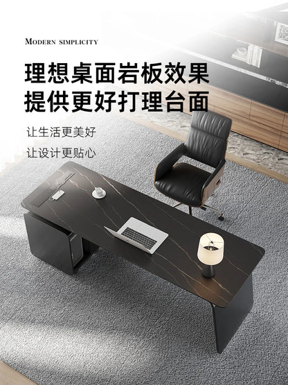 Italian minimalist rock slab living room, long desk, study room, high-end desktop computer desk, work desk, home office desk