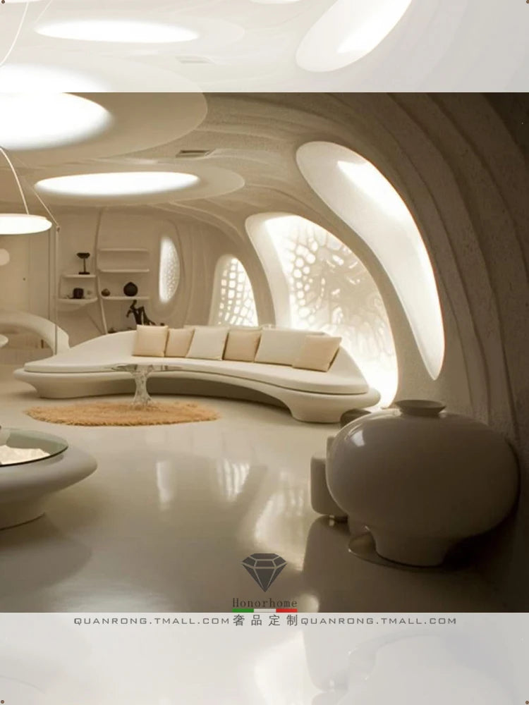 Technology sofa, 4-seater, cream style curved sofa, creative irregular multi seater sofa combination, high-end feeling