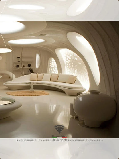 Technology sofa, 4-seater, cream style curved sofa, creative irregular multi seater sofa combination, high-end feeling