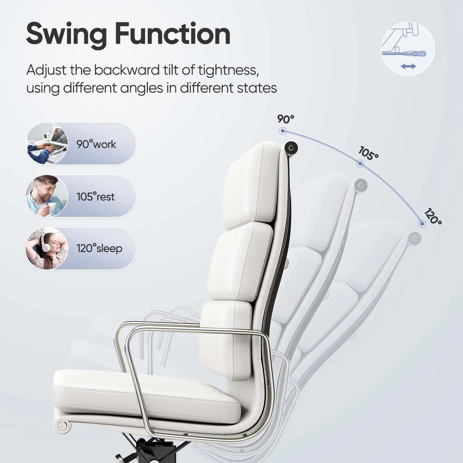 High Back White Office Chair Genuine Leather Executive Desk with Lumbar Support Ergonomic Computer Chair with Aluminum Arms