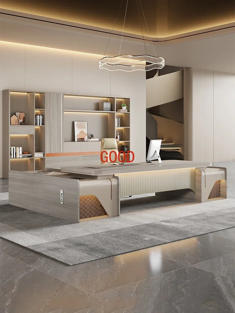 Modern L-Shaped Double Cabinet Office Desk