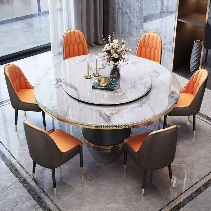 Modern Round Dining Table Set – Light Luxury Design with 4 Chairs