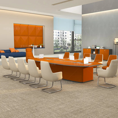 Office Furniture: Modern Lacquered Conference Table with Creative Orange Chair Set