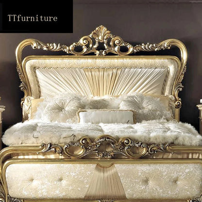 modern european Italian solid wood bed Fashion Carved  luxurious french bedroom set furniture king size jxj47
