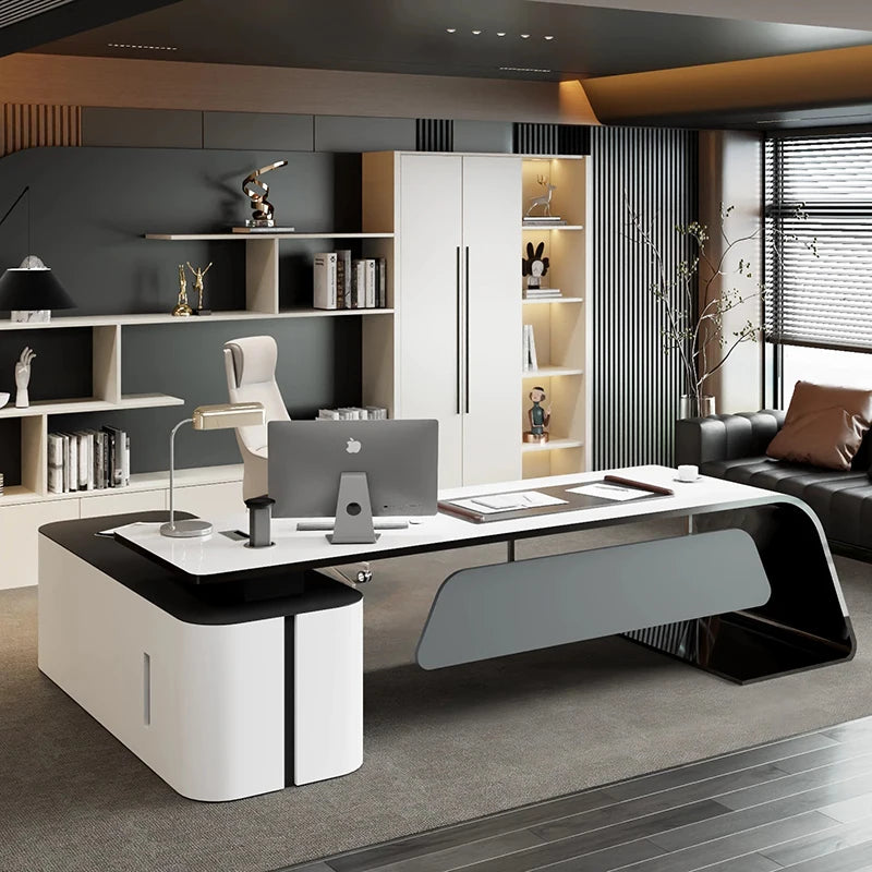 Executive L-Shaped Office Desk, Study Console Desk with Seating, Reading Table,Office Furniture
