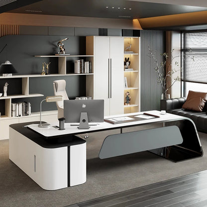 Executive L-Shaped Office Desk, Study Console Desk with Seating, Reading Table,Office Furniture