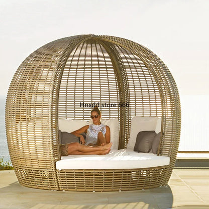 Outdoor rattan bed scenic courtyard bird&