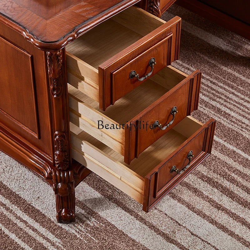 Solid Wood Executive Desk Computer Desk Study Furniture Retro Luxury European Boss Desk Workbench