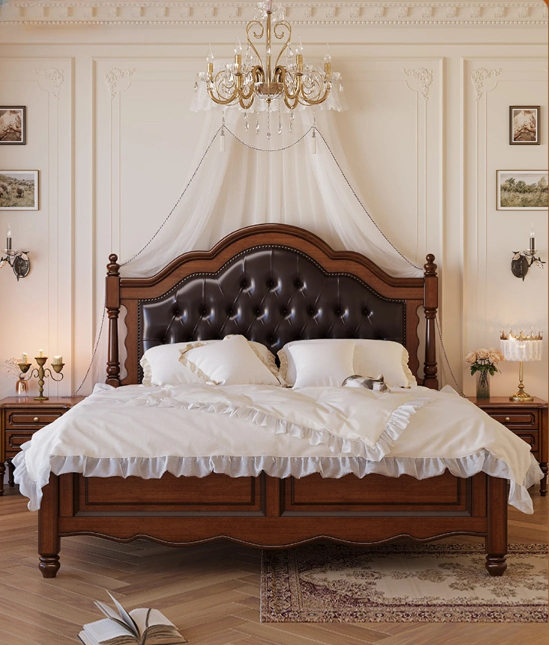 Solid wood bed 1.8m master bed double bed retro 1.5m storage bed