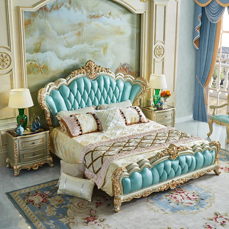 European Style Luxury King Size Bed Frame: Elegant Design with Queen Bed Frame and Nightstands for Modern Homes.