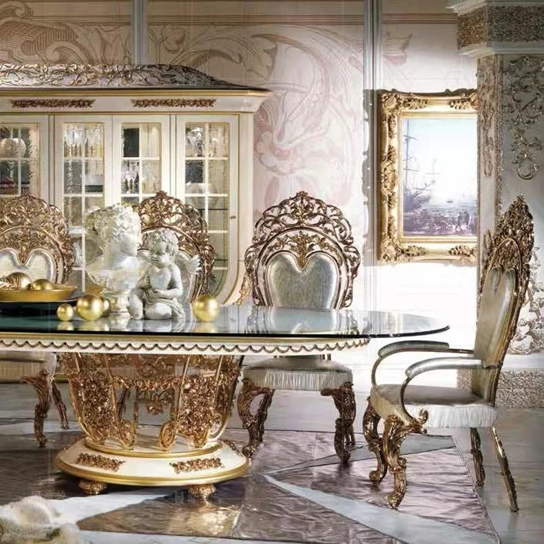 New European-style Carved Solid Wood Dining Table And Chair Combination French Restaurant Dining Table Villa Furniture