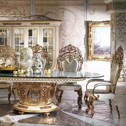 New European-style Carved Solid Wood Dining Table And Chair Combination French Restaurant Dining Table Villa Furniture