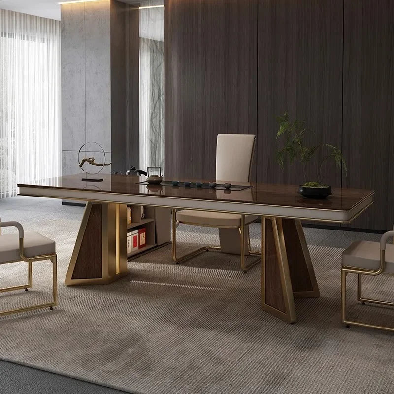 High-Grade Solid Wood  Villa Modern Light Luxury Room Creative Luxury Stone Tea Table
