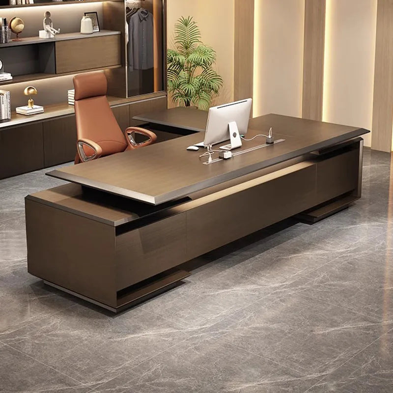 Luxury L-shaped executive corner desk with drawers